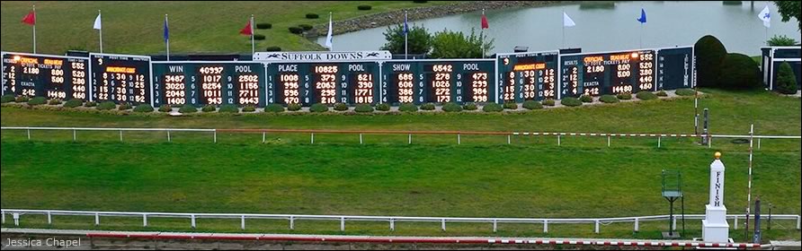 A toteboard showing the odds in the track's infield
